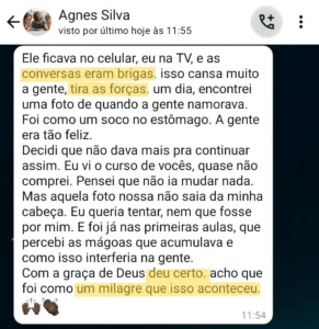 "Conversas viravam brigas. Decidi que não dava mais pra ser assim… E deu certo!”Agnes - 19 anos de casamento